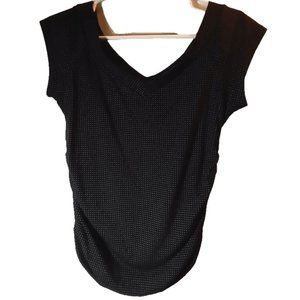Voices Black & Lavender Dot V-Neck Cap Sleeve Top